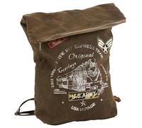 AUBRY GASPARD - Sac à Dos Coton et Cuir Army - Imprimé Militaire - Empiècements et Poignée Cuir - Fermeture Zippée - Bretelles Réglables - Poche Intérieure Double - Doublure Coton Rayures