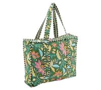 AUBRY GASPARD - Sac en coton et nylon vert à motif fleurs - avec fermeture éclair et poche intérieure - idéal pour le quotidien - dimensions 45 x 12 x 35 cm - couleur verte
