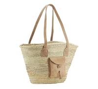 AUBRY GASPARD - Sac en Palmier Naturel - Longueur 55 cm x Hauteur 32 cm - Anses en Cuir 85 cm - Poche Extérieure en Cuir - Poids 0.6 kg - Idéal pour Courses et Sorties - Style Tendance et