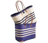 AUBRY GASPARD - Sac en Rabane Rayé Bleu 55X30X40-60 cm - Soufflet 100% Coton - Poignées et Coins en Cuir - Poche Intérieure Zippée - Coloris Assortis - Bleu - Taille 55X30X40-60 cm