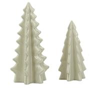 AUBRY GASPARD - Sapins en Céramique Écru - Lot de 2 - H 16 cm et H 20.5 cm - Petit Ø 7.5 cm - Grand Ø 10.5 cm - Accessoires Décoratifs Élégants - Parfaits pour Ambiance Festive et Moderne