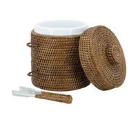 AUBRY GASPARD - Seau à Glace en Rotin avec Pince - Finition Antique- Ø 20 cm x Hauteur 25 cm - Seau Amovible en Plastique pour Conserver le Froid - Idéal pour Réceptions et Dîners Conviviaux