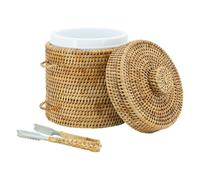 AUBRY GASPARD - Seau à Glace en Rotin avec Pince - Finition Naturel - Ø 20 cm x Hauteur 25 cm - Seau Amovible en Plastique pour Conserver le Froid - Idéal pour Réceptions et Dîners Conviviaux