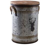 AUBRY GASPARD - Seau À Pellets en Métal Cerf avec Tamis Récupérateur De Poussières Amovible - Couvercle en Bois - Anses en Corde - Ø35 H45 cm - Design Élégant - Couleur Métal - Taille 35 cm
