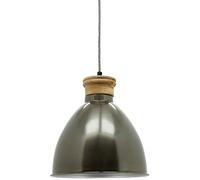 AUBRY GASPARD - Suspension Métal Gris Bleu Bois Naturel - Intérieur Argent - Ø 26 cm x H 27 cm - Câble 120 cm - Compatible Ampoule E27 - Classe Énergétique A++ à E - Voltage 220-240V