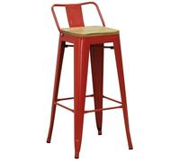AUBRY GASPARD Tabouret de Bar en métal Rouge et Bois d'orme huilé