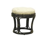 AUBRY GASPARD Tabouret Pouf en rotin Noir + Coussin en Tissu 100% Coton