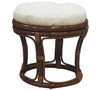 AUBRY GASPARD Tabouret en rotin Marron + Coussin en Tissu 100% Coton