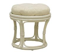 AUBRY GASPARD Tabouret Pouf en rotin Blanc + Coussin en Tissu 100% Coton