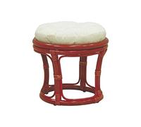 AUBRY GASPARD - Tabouret Rotin Coussin Rouge - Ø 40 cm, H 35 cm - Tissu Coton Garni Dacron - Robuste Confortable - Lavage Délicat Froid - pour Salon Décoration Intérieure