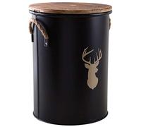 AUBRY GASPARD - Tabouret Seau à Pellets Métal Laqué Cerf - Ø 35 cm x H 45 cm - Tamis Récupérateur - Couvercle Bois Sapin - Contient 15 kg Granulés - Poids 2.2 kg