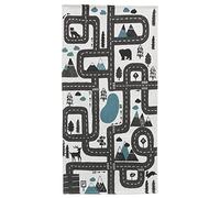 AUBRY GASPARD - Tapis Enfant en Coton Road - Motif Route et Animaux - Blanc Gris Bleu - Longueur 140 cm x Largeur 70 cm - Résistant et Facile d'entretien - Idéal pour Tapis de Jeux - Poids 0,94 kg