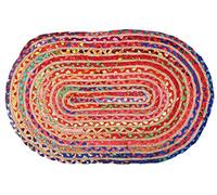 AUBRY GASPARD - Tapis Ovale Jute et Coton India - Coloris Aléatoire - Fabrication Artisanale - 90x60 cm - Jute Naturel et Coton Multicolore pour Décoration Intérieure