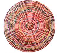 AUBRY GASPARD - Tapis Rond Coloré en Jute et Coton India - Ø 120 cm - Coton Multicolore et Jute Naturel - Idéal pour Chambre d'enfants, Salle de Jeux ou Déco Pop - Style Vivant et Naturel