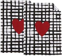 Aubry Gaspard - Torchon de cuisine en coton (Lot de 2) Coeur noir blanc rouge Noir