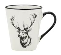 AUBRY GASPARD - Lot de 6 Tasses en Porcelaine - Blanc Brillant avec Liseré et Motif Cerf Noir - Ø 9 cm x Hauteur 10 cm - Compatibles Lave-Vaisselle et Micro-Ondes - Arts de la Table