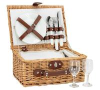 AUBRY GASPARD - Valise Pique-Nique Isotherme en Osier Blanc - Doublée 100% Coton - Garnie pour 2 Couverts avec Assiettes - Couverts - Tasses et Tire-Bouchon - Dimensions 26X355X155 cm