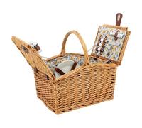 AUBRY GASPARD - Valise Pique-Nique Isotherme en Osier Naturel - Doublée 100% Coton - Équipée pour 2 Personnes avec Assiettes - Couverts - Tasses - Tire-Bouchon - Salière - Poivrière - 28X40X38 cm