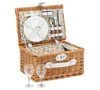 AUBRY GASPARD - Valise Pique-Nique Isotherme en Osier Naturel - Doublée 100% Coton - Garnie pour 2 Personnes avec Assiettes - Couverts - Tasses - Tire-Bouchon - Salière - Poivrière - 37X27X20 cm