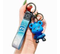 AUBWIG Cute Color Bear Keychain Boy Girl Creative Tresed Rope Dégradé Couleur Résine Animal Pendentif Hommes Femmes Metal Key Ring (Bleu)