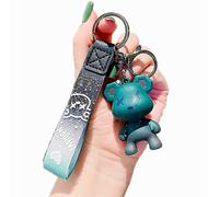 AUBWIG Cute Color Bear Keychain Boy Girl Creative Tresed Rope Dégradé Couleur Résine Animal Pendentif Hommes Femmes Metal Key Ring (Vert foncé)