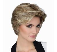 AUBWIG Perruque courte ondulée pour femmes, mode marron blond mixte naturel court bouclé moelleux oblique frange, synthétique (brun blond mixte #2B)