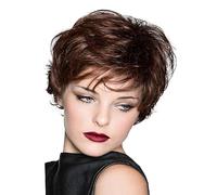 AUBWIG Pixie Cut Perruque courte perruque pour femmes,moelleux superposé naturel perruque cheveux bouclés perruques synthétiques résistantes à la chaleur perruques complètes (brun foncé #3B)