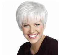 AUBWIG Short Pixie Cut Silver White Perruque Fibre Synthétique Perruques pour Femmes Dames Mère Grand-mère Grand-mère Queen Daily Wear Cosplay (Silver White)