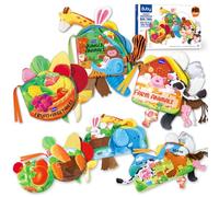 auby 3PCS Livre Tissu 0-12 Mois - Livres d'Éveil Interactifs à Queues 3D Texturées, Thèmes Animaux & Fruits, Jouets Eveil pour Bébés, Lavables en Machine, Cadeau Naissance Fille Garçon