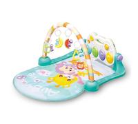 auby Gym d'Éveil Actif Monkey pour Bébés 0-6 Mois | Tapis Piano Activé par Coups de Pied, Panneau Réglable, 5 Jouets Amovibles & Lumières | Jeu au Sol et Tummy Time