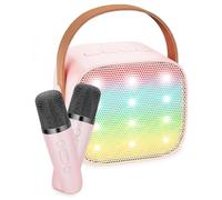 Aucaer Portable Micro Karaoke Bluetooth Complet sans Fil avec 2 Micro avec Magique Voix Change et LED Lumière Qualité Sonore HiFi Mini Microphone pour Enfant Adulte Fille Rose