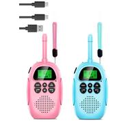 Aucaer Talkie Walkie Rechargeable Longue Portée avec16 Canaux, Jeux Exterieur Jouet pour Enfants, avec Écran LCD Rétro-Éclairé Fonction VOX, Cadeau pour Filles Garçons de 3 à 12 Ans, Bleu et Rose