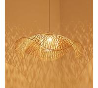 AUCF Lustre E27 Rétro Plafonnier En Bambou Vintage Lampe Suspendue Suspension Abat-Jour Tissé À La Main Pendentif Lumière Éclairage Restaurant Chambre Salon Cuisine Café Décorative Lampe De Plafond