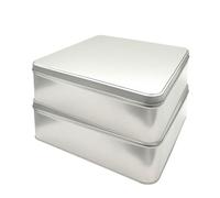 Aucomptoirdesboites Lot de 2 boîtes à biscuits carrées 23 × 23 cm - Fer-blanc vernis alimentaire - Couvercle cloche - Usage alimentaire - Rangement biscuits, gâteaux, fruits secs - Métal neutre