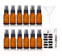 Aucomptoirdesflacons 12x Flacon spray vide 20ml verre avec pulvérisateur brume fine pour : pharmacie, parfum, huile essentielle, cosmétiques, aromathérapie... (avec accessoires) (20ml, Ambré)