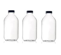 Aucomptoirdesflacons 3 Flacons verre transparent 1 L bouchon noir (col large)