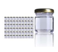 Aucomptoirdesflacons 60 x Mini bocaux en verre 40ml avec couvercle (Or/Argent/Blanc/Noir) + 1 spatule-cuillère en inox (Miel, confiture, pâté, marmelade, bonbons..) - Made in France (Blanc)