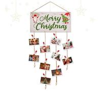 Aucpod Porte-cartes de Noël « Merry Christmas » avec 30 clips en bois en forme de flocon de neige pour décoration murale rustique pour la maison, le bureau (blanc)