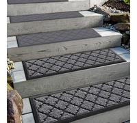 Aucuda Lot de 2 tapis d'escalier d'extérieur en caoutchouc, 76 x 22 cm, résistants aux intempéries et antidérapants, isolation thermique, tapis en caoutchouc antidérapant pour l'extérieur, tapis