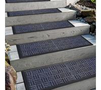 Aucuda Lot de 6 tapis d'escalier d'extérieur en caoutchouc, 76 x 22 cm, résistants aux intempéries et antidérapants, isolation thermique, tapis en caoutchouc antidérapant pour l'extérieur, tapis de