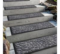Aucuda Lot de 6 tapis d'escalier d'extérieur en caoutchouc, 76 x 22 cm, résistants aux intempéries et antidérapants, isolation thermique, tapis antidérapant pour extérieur, tapis d'escalier gris à