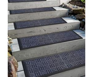 Aucuda Lot de 6 tapis d'escalier d'extérieur en caoutchouc, 76 x 22 cm, résistants aux intempéries et antidérapants, isolation thermique, tapis en caoutchouc antidérapant pour l'extérieur, tapis de