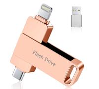 (Aucune application requise) Clé USB pour iPhone certifiée MFi, 512 Go pour sauvegarde photo/vidéo, clé USB 3 en 1 pour iPhone, iPad, Android, PC, rose