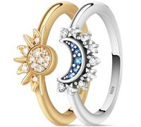 Aucuu Bague Soleil et Lune S925 Argent - 2Pcs Scintillant en Forme de Lune et Soleil - Bague d'Amitié pour Femme, Couples