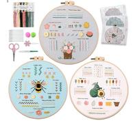Aucuu Kit de Démarrage de Broderie, 3PCS Kit de Point de Croix Broderie avec Patrons Instructions, Kit de Broderie pour Débutant, Point Croix avec Instructions et Outils pour Adultes Débutant