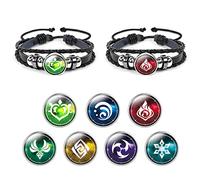 Aucuu Lot de 2 Bracelet Périphérique Danimation Bracelet Genshin Impact Élément De Jeu Badge Impression Cosplay Bracelet avec 6 Remplacement