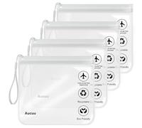 Aucuu Lot de 4 Trousse de Toilette Transparente Femme, 20x20cm Kit Voyage Avion Cabine Sac à Liquide 1L Pochette Transparente Voyage, Sac de Voyages Transparent Trousse pour Liquides Femmes & Hommes