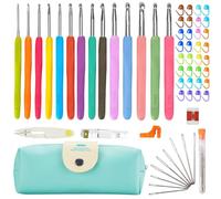 Aucuu Lot de 59 crochets de 14 tailles de 2 mm à 10 mm avec accessoires de crochet, kit de crochets avec sac à crochet, en caoutchouc souple, kit d'aiguilles à tricoter pour enfants débutants