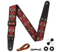 Aucuu Sangle Guitare, Sangle de Guitare Réglable, 35-56,7 pouces，Sangles en Jacquard avec Extrémités en Cuir, Style de Broderie Rétro, pour Sangles Guitares Acoustique, Électrique ou Basse