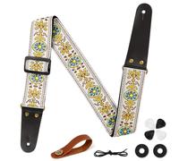 Aucuu Sangle Guitare, Sangle en Jacquard avec Extrémités en Cuir, Sangles de Guitare pour Guitare Réglable, Brodé Jacquard Styles Vintage en Vedette,pour Sangles Guitare Acoustique/Électrique ou Basse